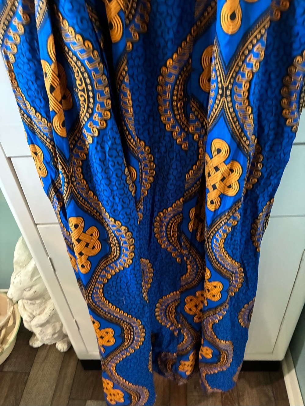 D’Iyanu sz 3X African Halter Blue & Gold Patterned Maxi Dress nwt - Picture 3 of 10
